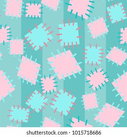 Seamless pattern in color patches. Bright cute background of multicolored scraps of fabric, sewn with different colors of thread. Can be used for fabric design, children's wallpaper, postcards. Vector