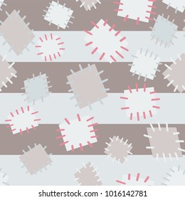 Seamless pattern in color patches. Bright cute background of multicolored scraps of fabric, sewn with different colors of thread. Can be used for fabric design, children's wallpaper, postcards. Vector