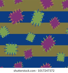Seamless pattern in color patches. Bright cute background of multicolored scraps of fabric, sewn with different colors of thread. Can be used for fabric design, children's wallpaper, postcards. Vector