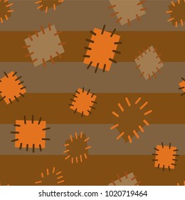 Seamless pattern in color patches. Bright cute background of multicolored scraps of fabric, sewn with different colors of thread. Can be used for fabric design, children's wallpaper, postcards. Vector