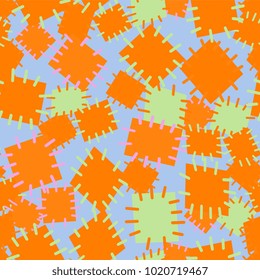 Seamless pattern in color patches. Bright cute background of multicolored scraps of fabric, sewn with different colors of thread. Can be used for fabric design, children's wallpaper, postcards. Vector