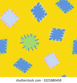 Seamless pattern in color patches. Bright cute background of multicolored scraps of fabric, sewn with different colors of thread. Can be used for fabric design, children's wallpaper, postcards. Vector