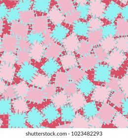 Seamless pattern in color patches. Bright cute background of multicolored scraps of fabric, sewn with different colors of thread. Can be used for fabric design, children's wallpaper, postcards. Vector