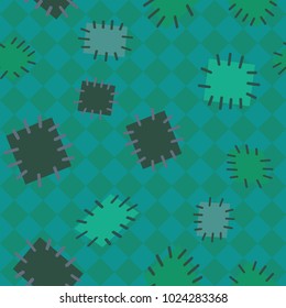 Seamless pattern in color patches. Bright cute background of multicolored scraps of fabric, sewn with different colors of thread. Can be used for fabric design, children's wallpaper, postcards. Vector