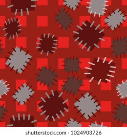 Seamless pattern in color patches. Bright cute background of multicolored scraps of fabric, sewn with different colors of thread. Can be used for fabric design, children's wallpaper, postcards. Vector