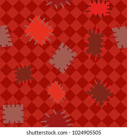 Seamless pattern in color patches. Bright cute background of multicolored scraps of fabric, sewn with different colors of thread. Can be used for fabric design, children's wallpaper, postcards. Vector