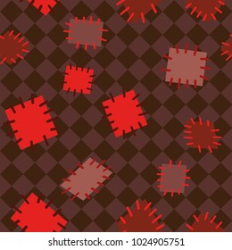 Seamless pattern in color patches. Bright cute background of multicolored scraps of fabric, sewn with different colors of thread. Can be used for fabric design, children's wallpaper, postcards. Vector