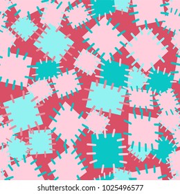 Seamless pattern in color patches. Bright cute background of multicolored scraps of fabric, sewn with different colors of thread. Can be used for fabric design, children's wallpaper, postcards. Vector