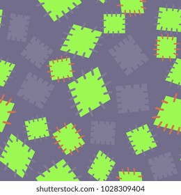 Seamless pattern in color patches. Bright cute background of multicolored scraps of fabric, sewn with different colors of thread. Can be used for fabric design, children's wallpaper, postcards. Vector
