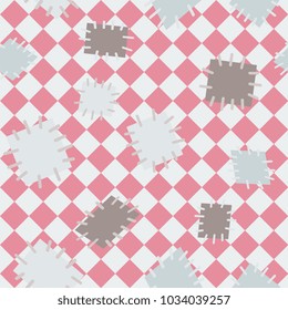 Seamless pattern in color patches. Bright cute background of multicolored scraps of fabric, sewn with different colors of thread. Can be used for fabric design, children's wallpaper, postcards. Vector