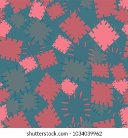 Seamless pattern in color patches. Bright cute background of multicolored scraps of fabric, sewn with different colors of thread. Can be used for fabric design, children's wallpaper, postcards. Vector