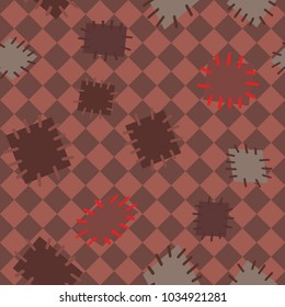 Seamless pattern in color patches. Bright cute background of multicolored scraps of fabric, sewn with different colors of thread. Can be used for fabric design, children's wallpaper, postcards. Vector