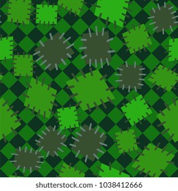 Seamless pattern in color patches. Bright cute background of multicolored scraps of fabric, sewn with different colors of thread. Can be used for fabric design, children's wallpaper, postcards. Vector