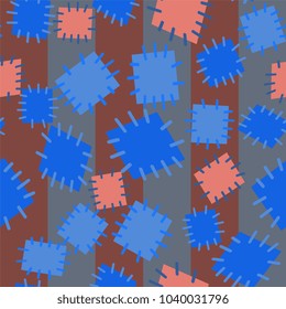 Seamless pattern in color patches. Bright cute background of multicolored scraps of fabric, sewn with different colors of thread. Can be used for fabric design, children's wallpaper, postcards. Vector