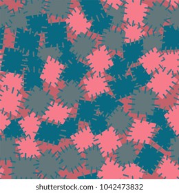 Seamless pattern in color patches. Bright cute background of multicolored scraps of fabric, sewn with different colors of thread. Can be used for fabric design, children's wallpaper, postcards. Vector
