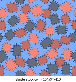 Seamless pattern in color patches. Bright cute background of multicolored scraps of fabric, sewn with different colors of thread. Can be used for fabric design, children's wallpaper, postcards. Vector