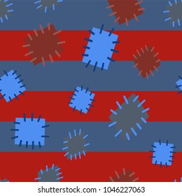 Seamless pattern in color patches. Bright cute background of multicolored scraps of fabric, sewn with different colors of thread. Can be used for fabric design, children's wallpaper, postcards. Vector