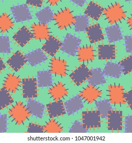 Seamless pattern in color patches. Bright cute background of multicolored scraps of fabric, sewn with different colors of thread. Can be used for fabric design, children's wallpaper, postcards. Vector