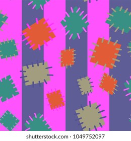 Seamless pattern in color patches. Bright cute background of multicolored scraps of fabric, sewn with different colors of thread. Can be used for fabric design, children's wallpaper, postcards. Vector