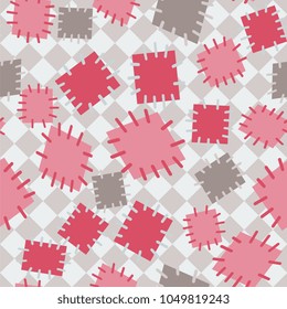 Seamless pattern in color patches. Bright cute background of multicolored scraps of fabric, sewn with different colors of thread. Can be used for fabric design, children's wallpaper, postcards. Vector