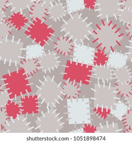 Seamless pattern in color patches. Bright cute background of multicolored scraps of fabric, sewn with different colors of thread. Can be used for fabric design, children's wallpaper, postcards. Vector