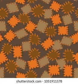 Seamless pattern in color patches. Bright cute background of multicolored scraps of fabric, sewn with different colors of thread. Can be used for fabric design, children's wallpaper, postcards. Vector