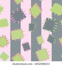 Seamless pattern in color patches. Bright cute background of multicolored scraps of fabric, sewn with different colors of thread. Can be used for fabric design, children's wallpaper, postcards. Vector