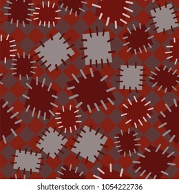 Seamless pattern in color patches. Bright cute background of multicolored scraps of fabric, sewn with different colors of thread. Can be used for fabric design, children's wallpaper, postcards. Vector