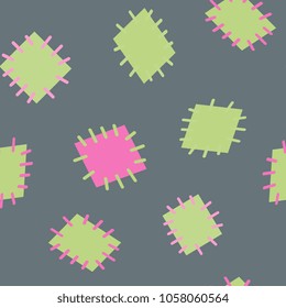 Seamless pattern in color patches. Bright cute background of multicolored scraps of fabric, sewn with different colors of thread. Can be used for fabric design, children's wallpaper, postcards. Vector