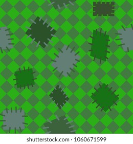 Seamless pattern in color patches. Bright cute background of multicolored scraps of fabric, sewn with different colors of thread. Can be used for fabric design, children's wallpaper, postcards. Vector