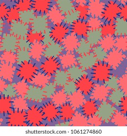 Seamless pattern in color patches. Bright cute background of multicolored scraps of fabric, sewn with different colors of thread. Can be used for fabric design, children's wallpaper, postcards. Vector