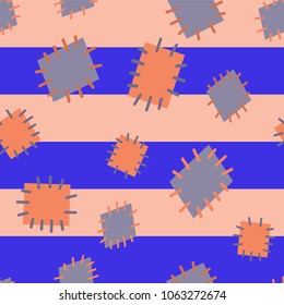 Seamless pattern in color patches. Bright cute background of multicolored scraps of fabric, sewn with different colors of thread. Can be used for fabric design, children's wallpaper, postcards. Vector
