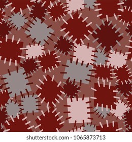Seamless pattern in color patches. Bright cute background of multicolored scraps of fabric, sewn with different colors of thread. Can be used for fabric design, children's wallpaper, postcards. Vector
