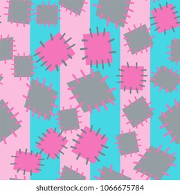 Seamless pattern in color patches. Bright cute background of multicolored scraps of fabric, sewn with different colors of thread. Can be used for fabric design, children's wallpaper, postcards. Vector