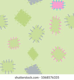 Seamless pattern in color patches. Bright cute background of multicolored scraps of fabric, sewn with different colors of thread. Can be used for fabric design, children's wallpaper, postcards. Vector