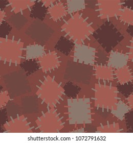 Seamless pattern in color patches. Bright cute background of multicolored scraps of fabric, sewn with different colors of thread. Can be used for fabric design, children's wallpaper, postcards. Vector
