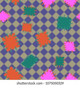 Seamless pattern in color patches. Bright cute background of multicolored scraps of fabric, sewn with different colors of thread. Can be used for fabric design, children's wallpaper, postcards. Vector