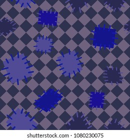 Seamless pattern in color patches. Bright cute background of multicolored scraps of fabric, sewn with different colors of thread. Can be used for fabric design, children's wallpaper, postcards. Vector