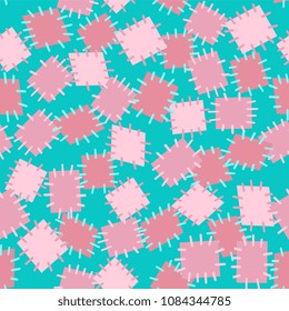 Seamless pattern in color patches. Bright cute background of multicolored scraps of fabric, sewn with different colors of thread. Can be used for fabric design, children's wallpaper, postcards. Vector