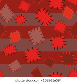 Seamless pattern in color patches. Bright cute background of multicolored scraps of fabric, sewn with different colors of thread. Can be used for fabric design, children's wallpaper, postcards. Vector