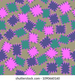 Seamless pattern in color patches. Bright cute background of multicolored scraps of fabric, sewn with different colors of thread. Can be used for fabric design, children's wallpaper, postcards. Vector