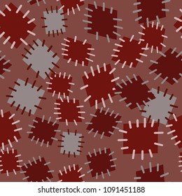 Seamless pattern in color patches. Bright cute background of multicolored scraps of fabric, sewn with different colors of thread. Can be used for fabric design, children's wallpaper, postcards. Vector
