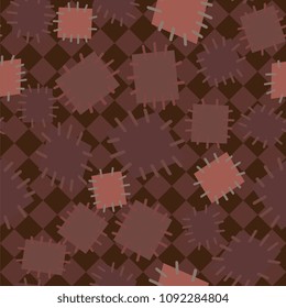 Seamless pattern in color patches. Bright cute background of multicolored scraps of fabric, sewn with different colors of thread. Can be used for fabric design, children's wallpaper, postcards. Vector
