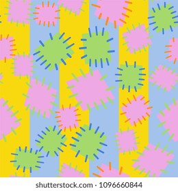 Seamless pattern in color patches. Bright cute background of multicolored scraps of fabric, sewn with different colors of thread. Can be used for fabric design, children's wallpaper, postcards. Vector