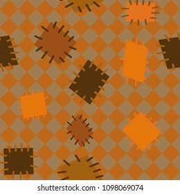 Seamless pattern in color patches. Bright cute background of multicolored scraps of fabric, sewn with different colors of thread. Can be used for fabric design, children's wallpaper, postcards. Vector