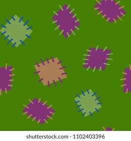 Seamless pattern in color patches. Bright cute background of multicolored scraps of fabric, sewn with different colors of thread. Can be used for fabric design, children's wallpaper, postcards. Vector