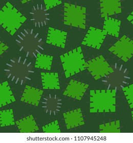 Seamless pattern in color patches. Bright cute background of multicolored scraps of fabric, sewn with different colors of thread. Can be used for fabric design, children's wallpaper, postcards. Vector