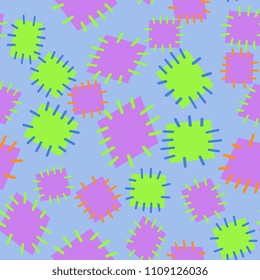 Seamless pattern in color patches. Bright cute background of multicolored scraps of fabric, sewn with different colors of thread. Can be used for fabric design, children's wallpaper, postcards. Vector