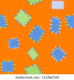 Seamless pattern in color patches. Bright cute background of multicolored scraps of fabric, sewn with different colors of thread. Can be used for fabric design, children's wallpaper, postcards. Vector