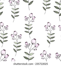 Seamless pattern color pencil hand drawn flower.